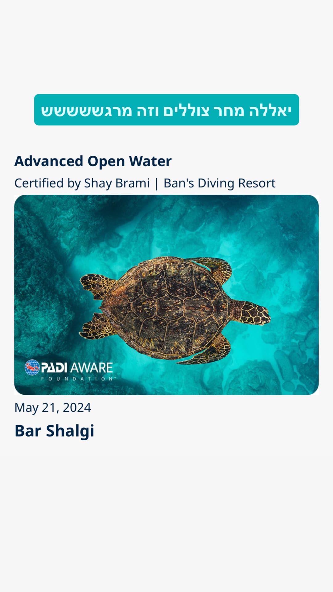 תעודת Advanced Open Water וצלילה מחר
