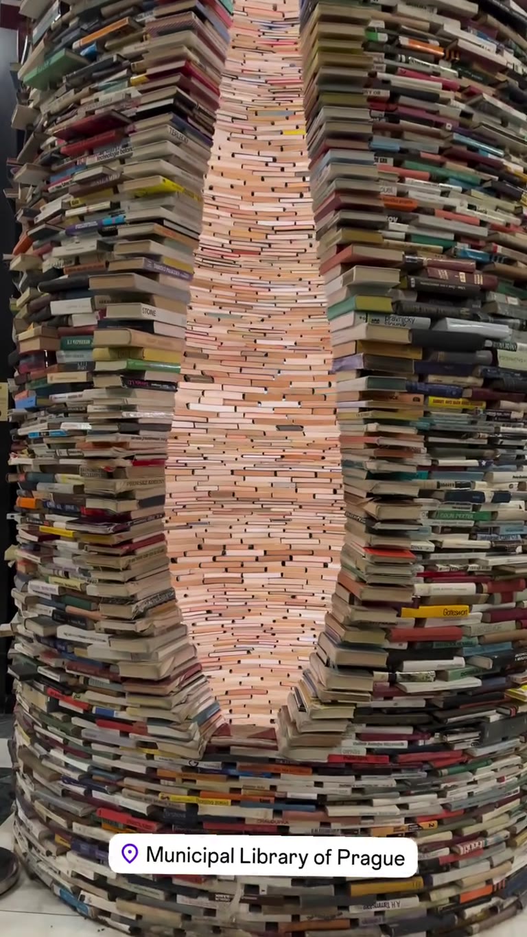 Idiom book tower at Prague's Municipal Library