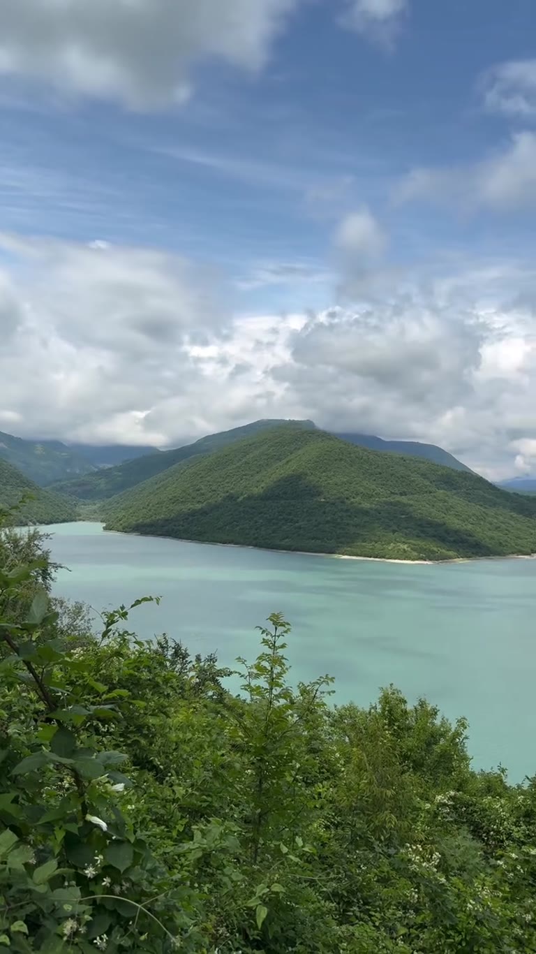 Turquoise Zhinvali Reservoir views in Georgia