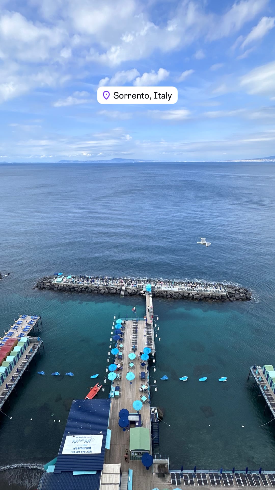 Sorrento's beach club piers from above