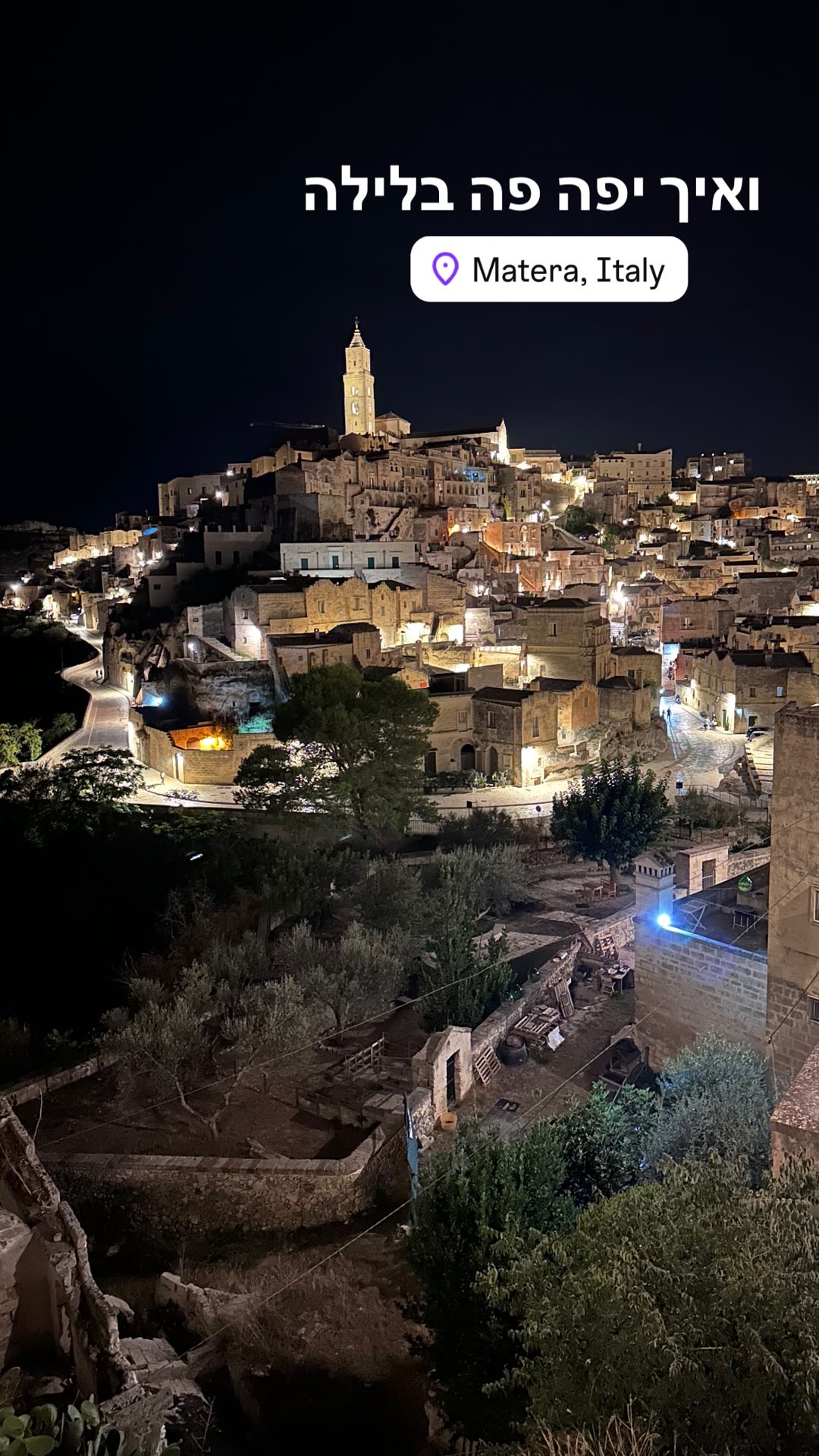 Matera's Sassi lit up at night