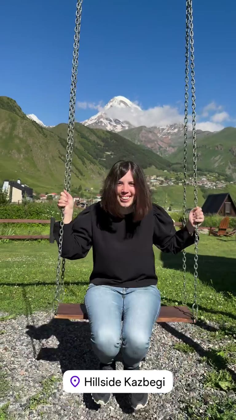 Hillside Kazbegi swing with Mount Kazbek view