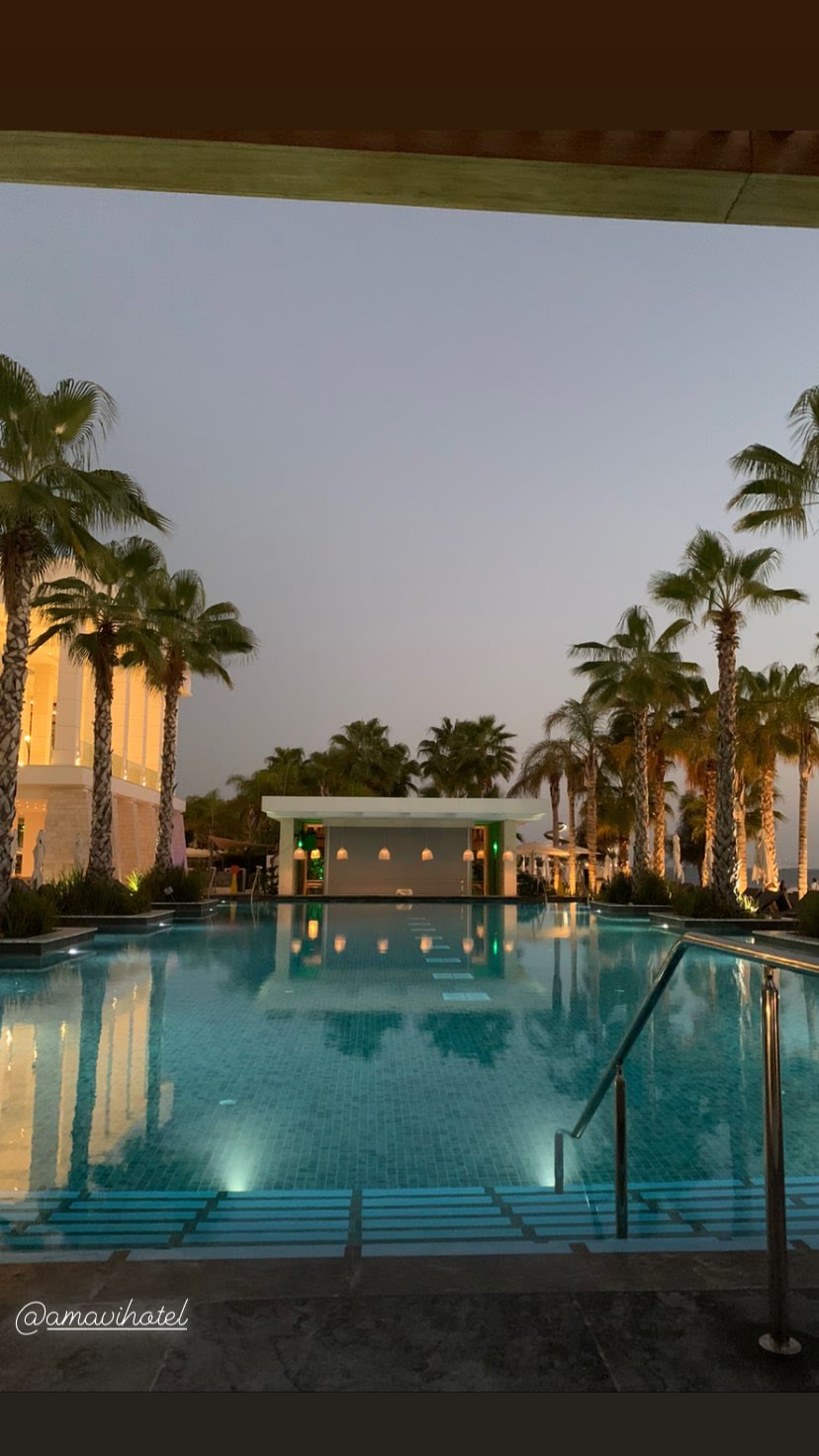 Amavi Hotel pool at dusk, Paphos