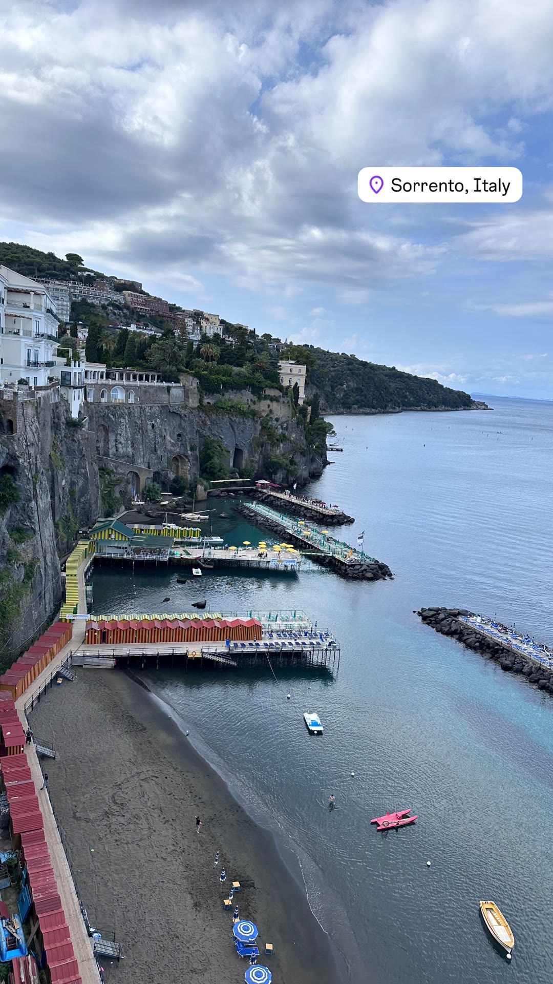 Sorrento's cliffside beach clubs from above