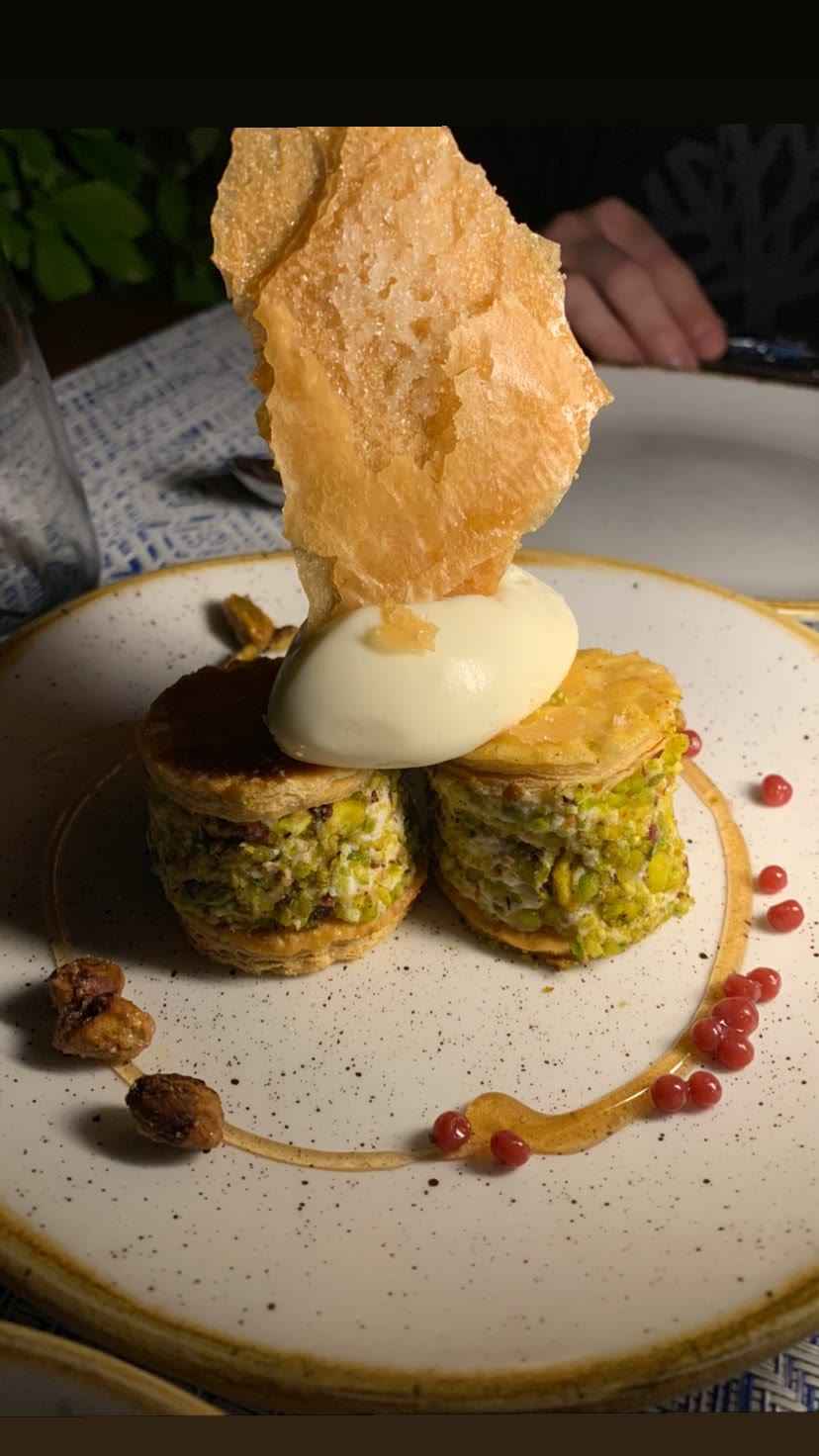 Pistachio mille-feuille dessert in Paphos