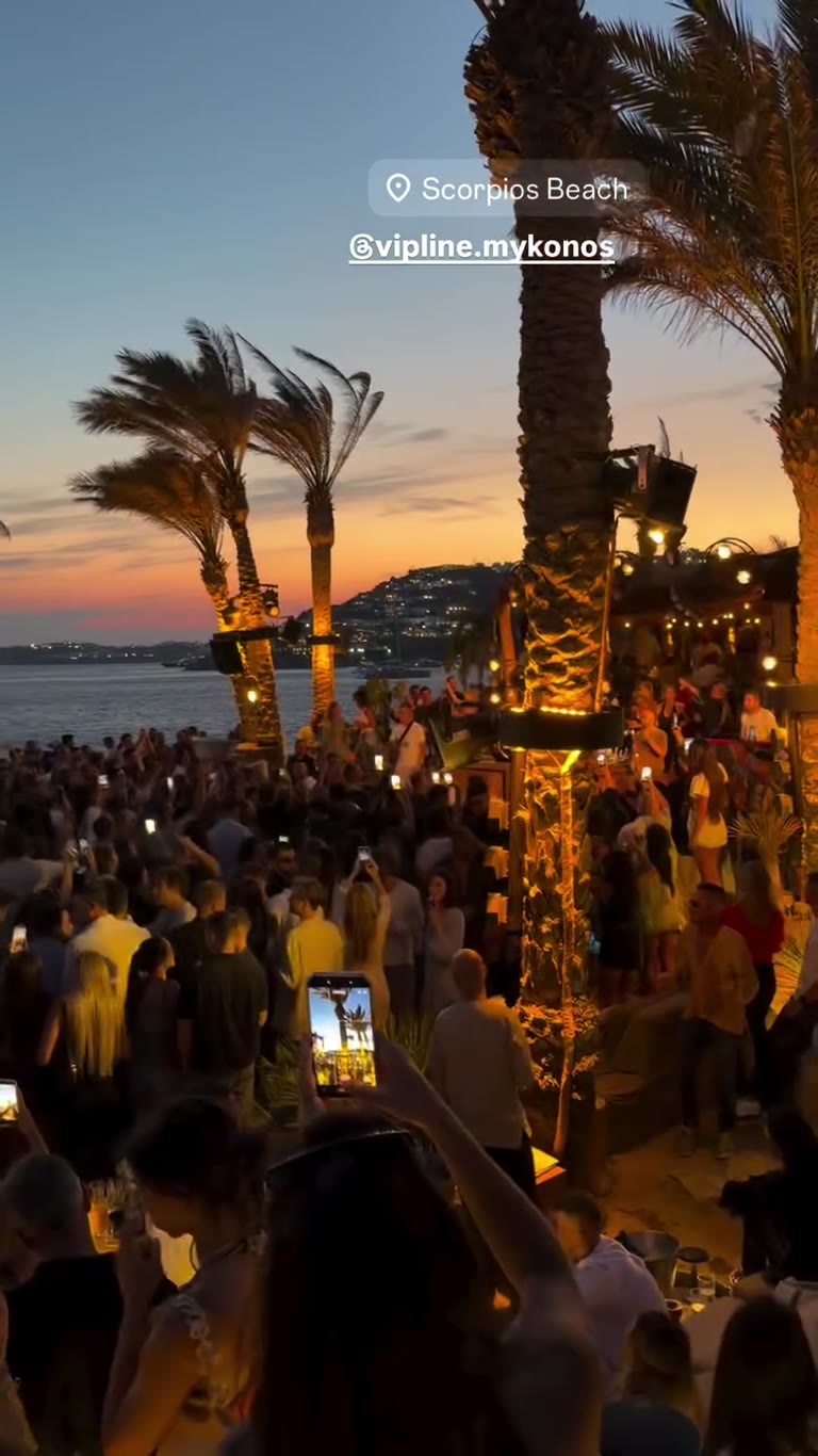 Sunset party at Scorpios Beach, Mykonos