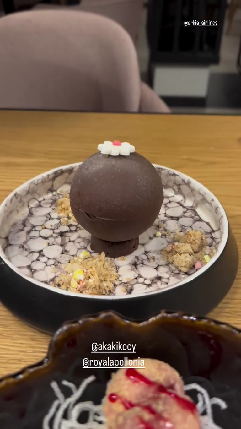 Chocolate sphere dessert at Akakiko, Limassol