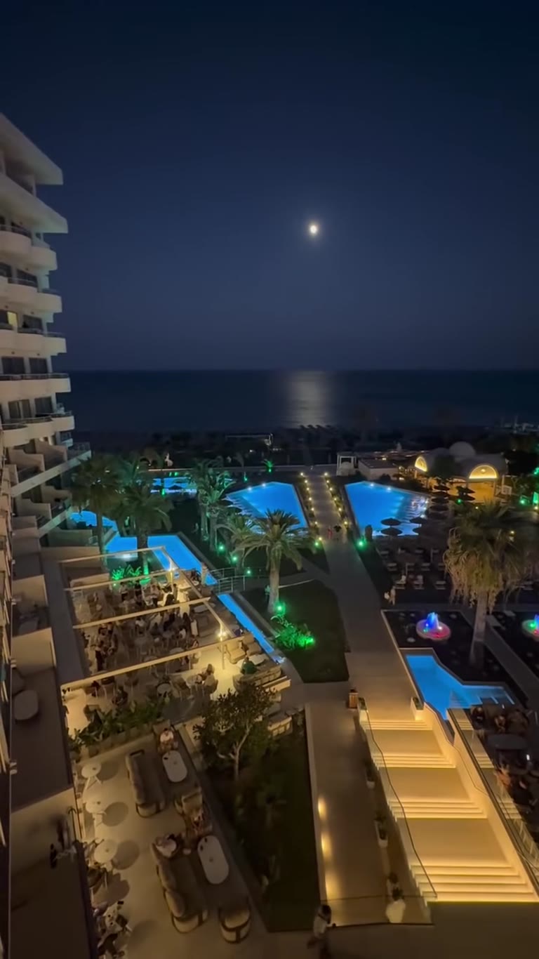 Pegasos Deluxe Beach Hotel by night, Rhodes