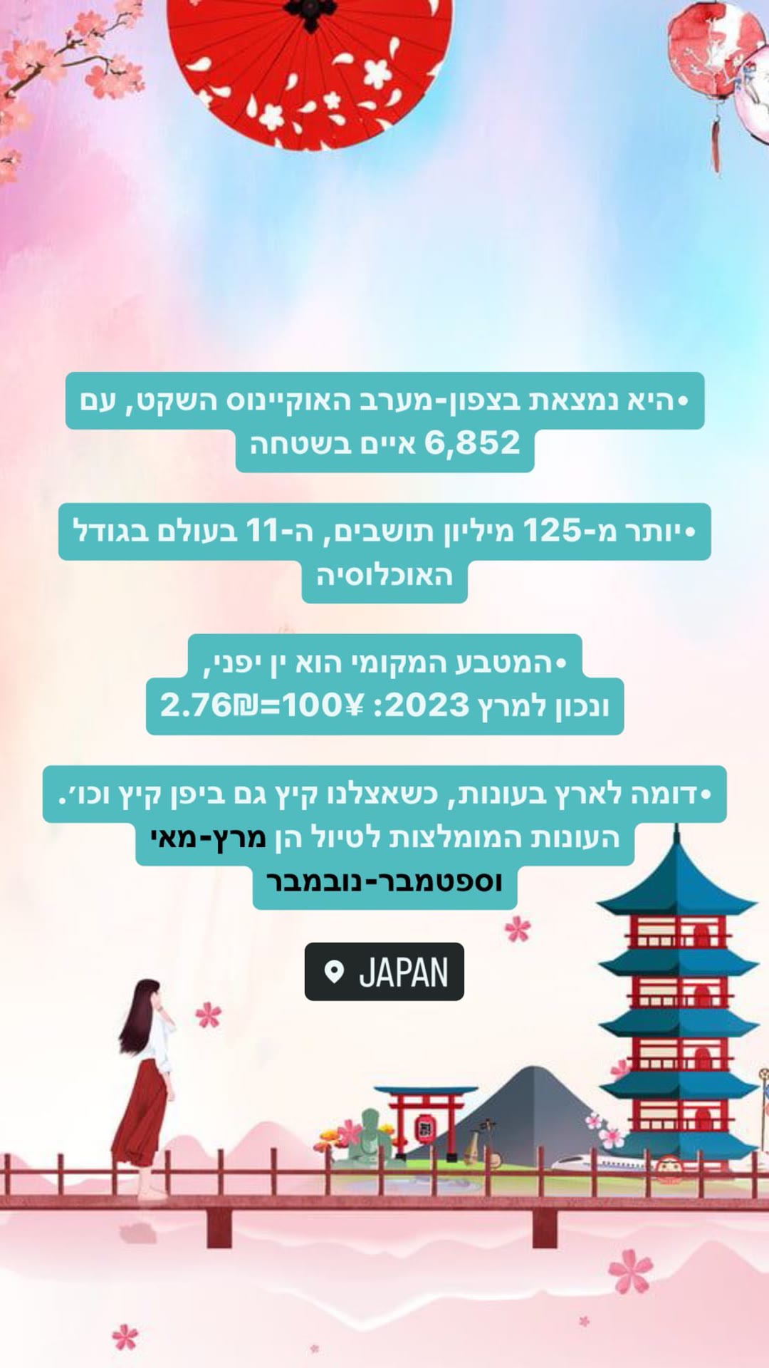 מידע כללי על יפן: מטבע, אוכלוסייה ועונות לטיול