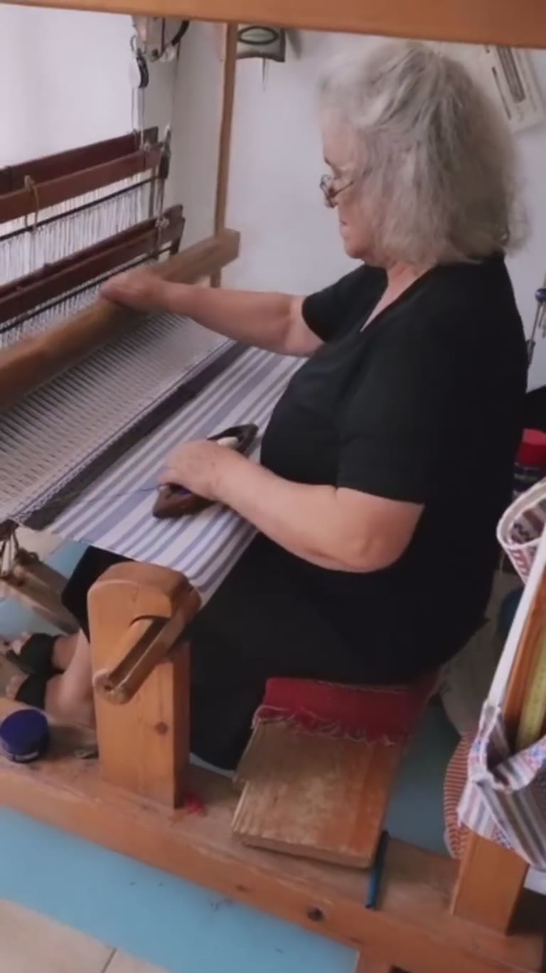Traditional weaver at work in Halki, Naxos