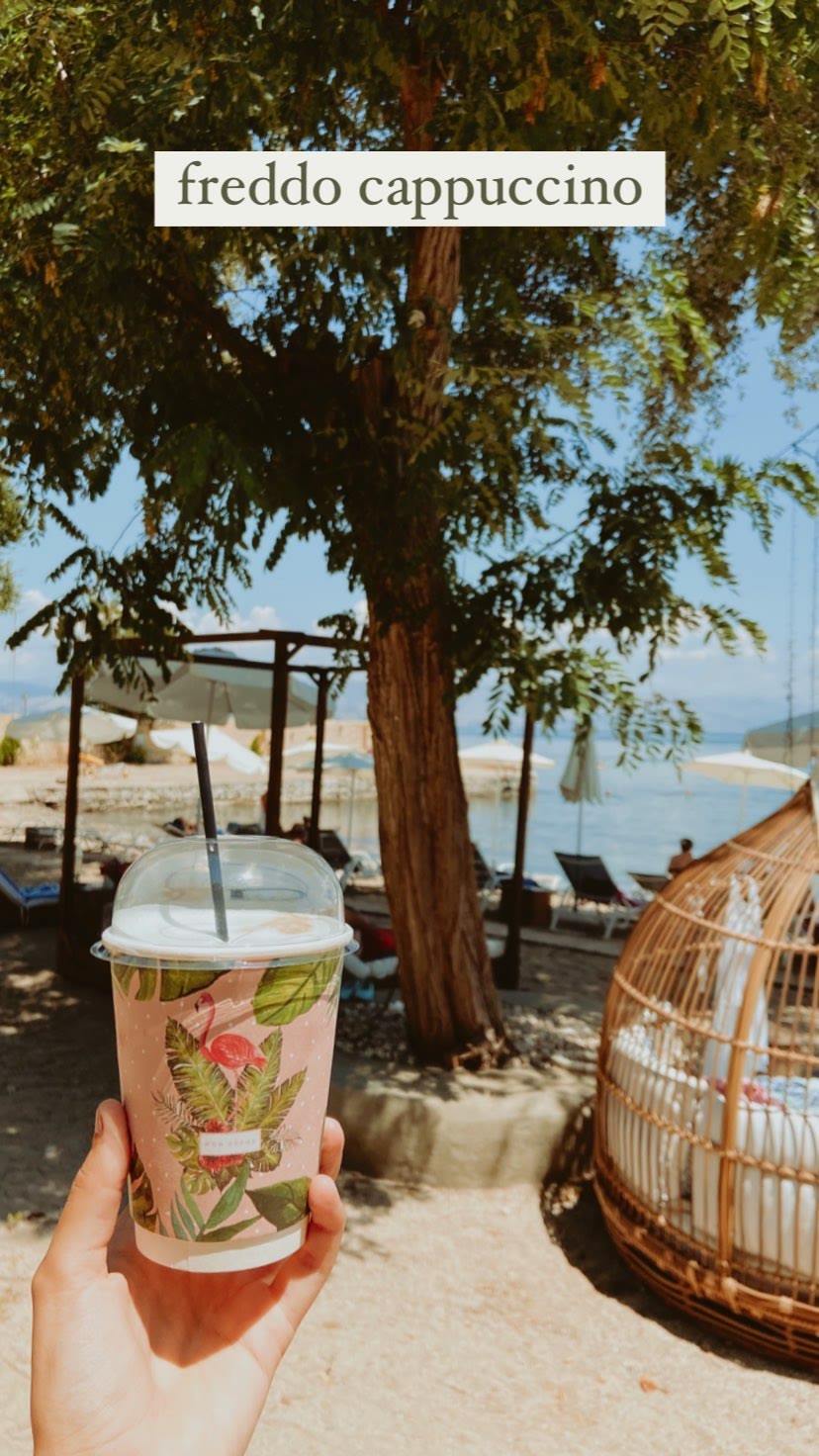 Freddo cappuccino at a Corfu beach club