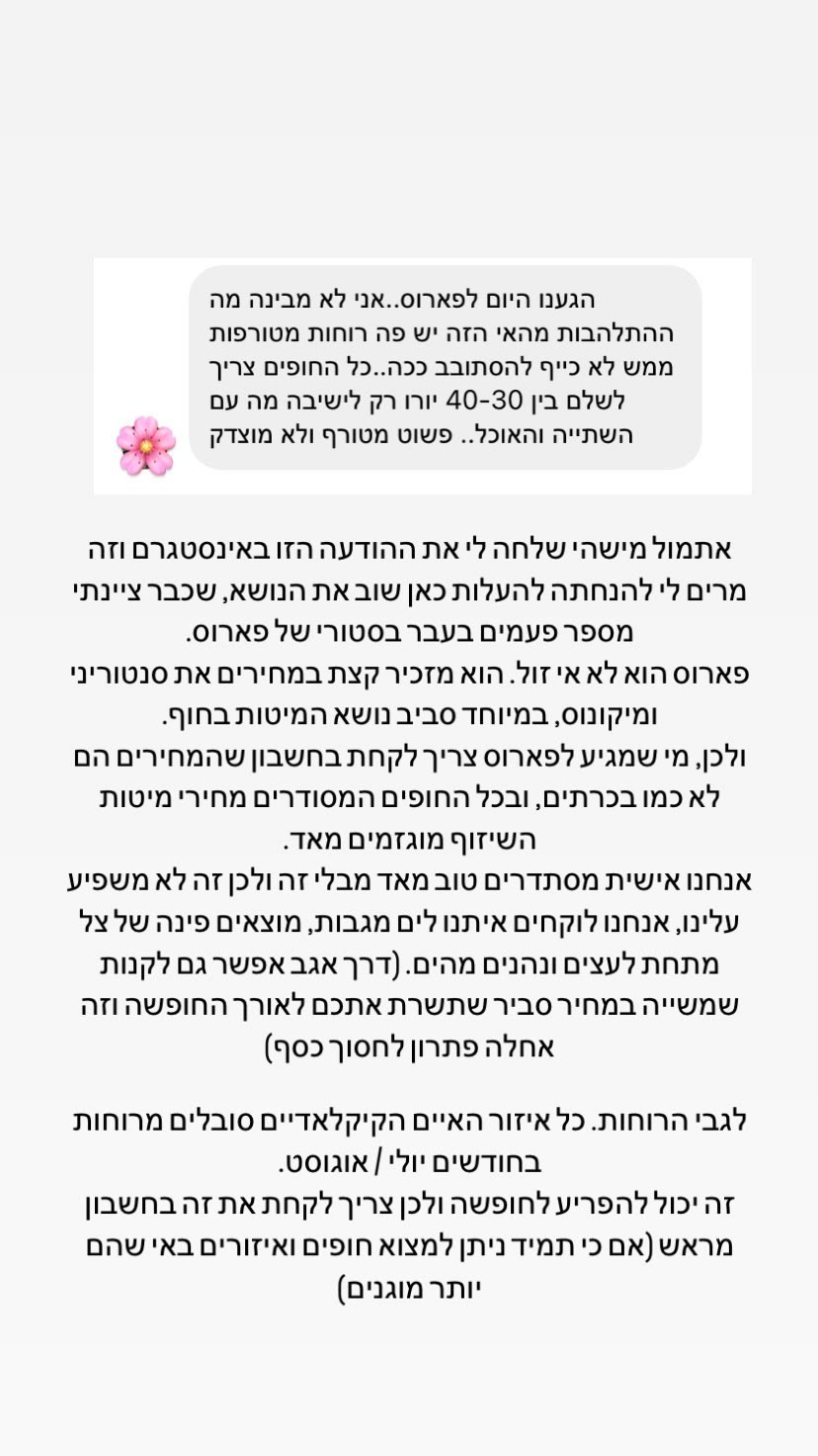 פארוס: מחירי מיטות שיזוף ורוחות – האמת