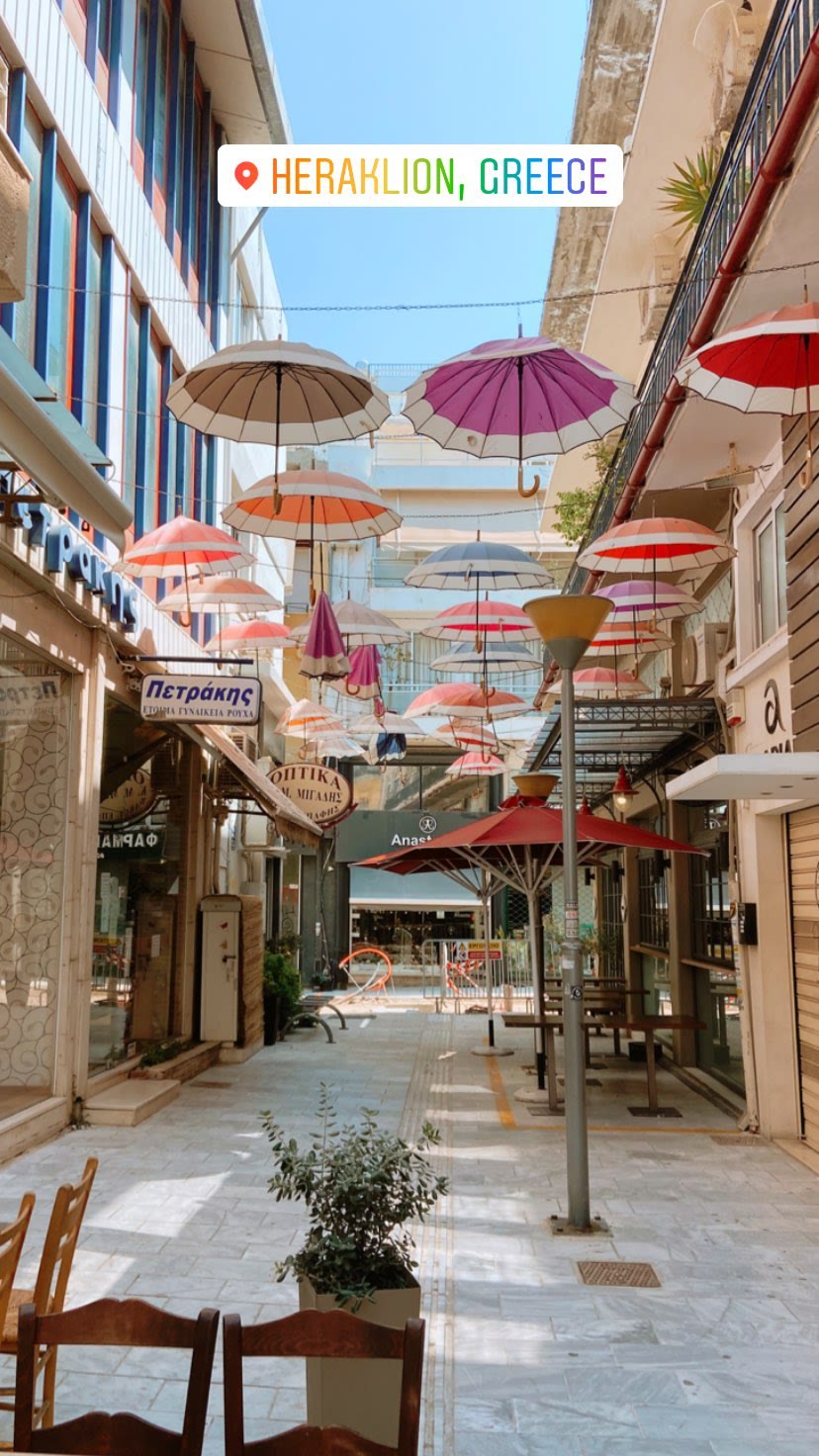 Umbrella-covered alley in Heraklion, Crete