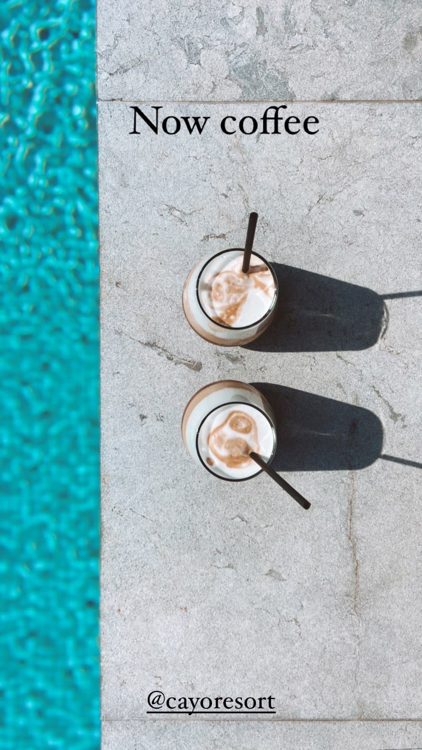 Poolside iced coffee at Cayo Exclusive Resort, Crete