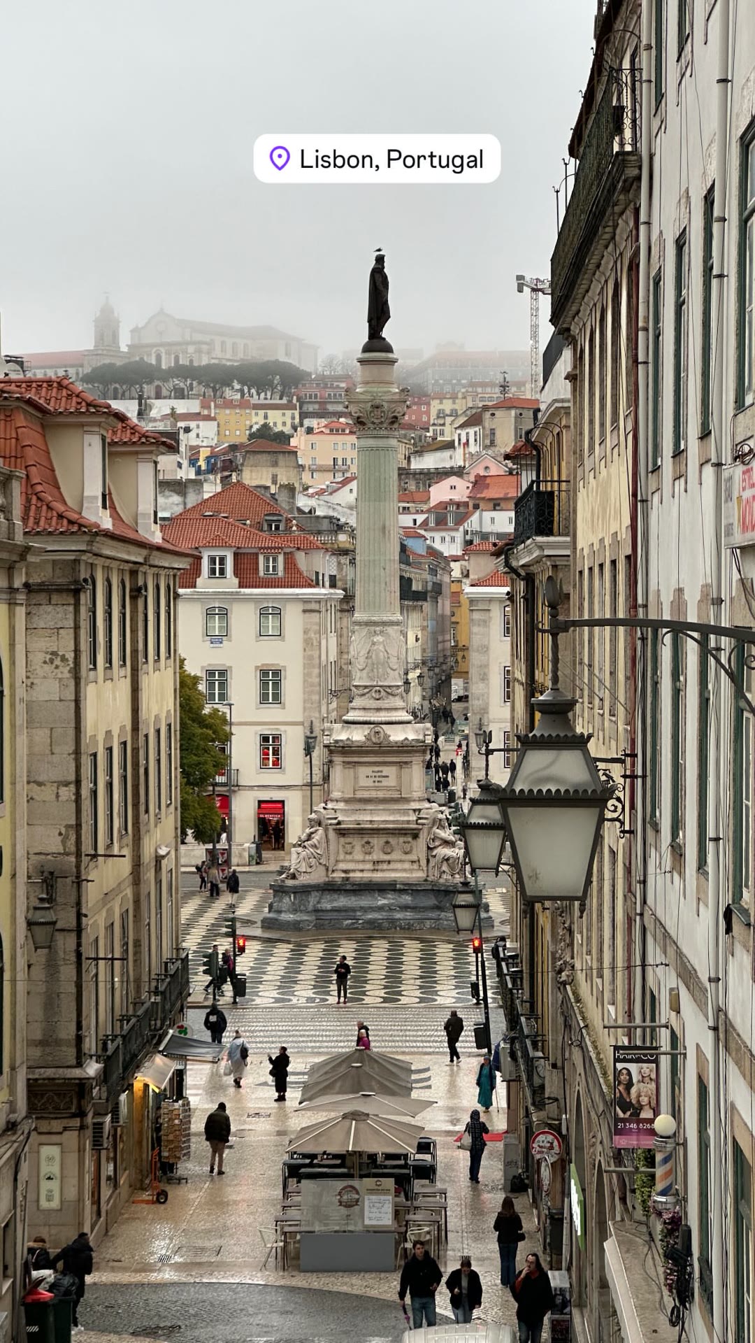 Rossio Square on a rainy Lisbon day