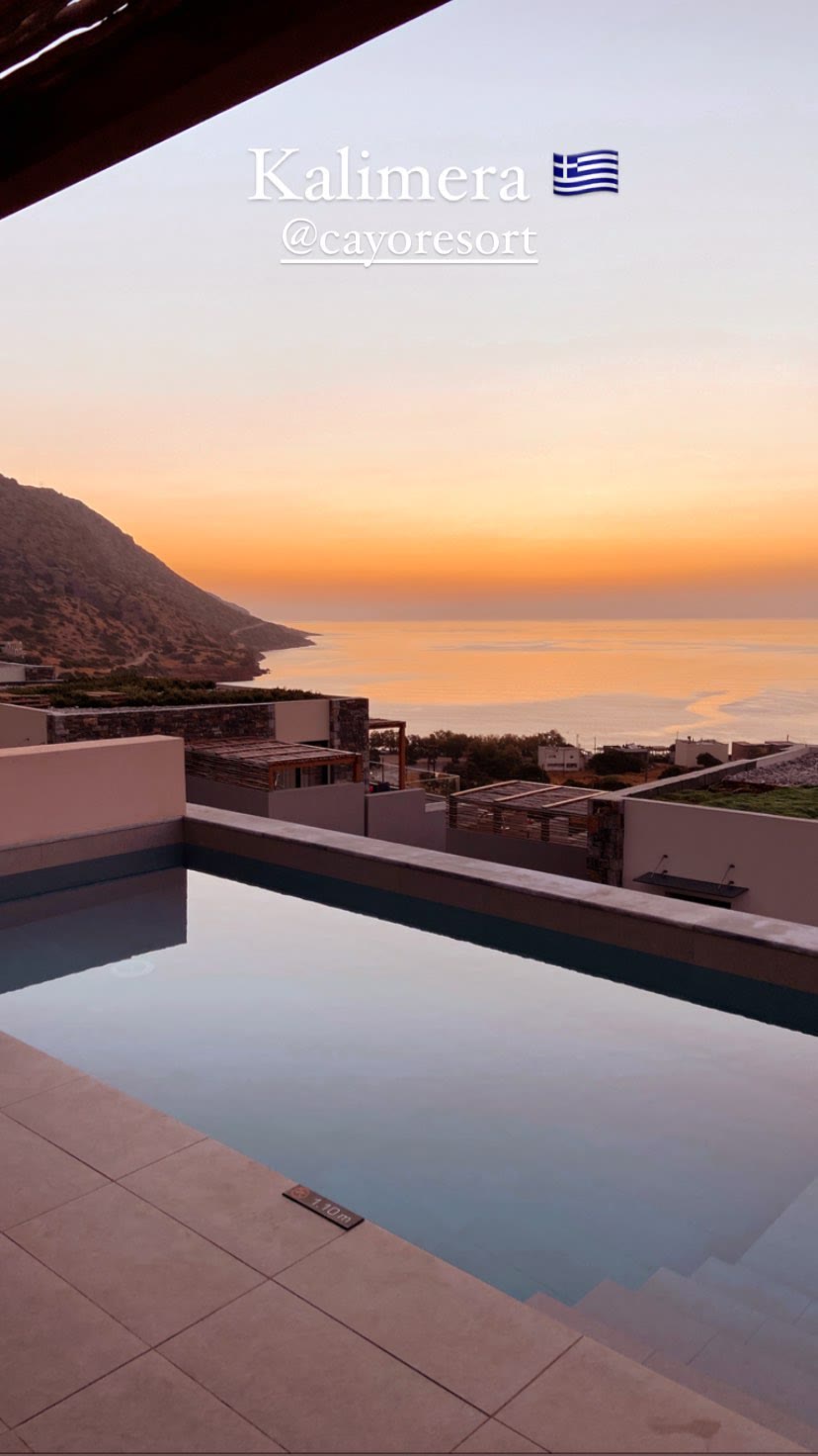 Sunrise from a private pool at Cayo Exclusive Resort, Crete