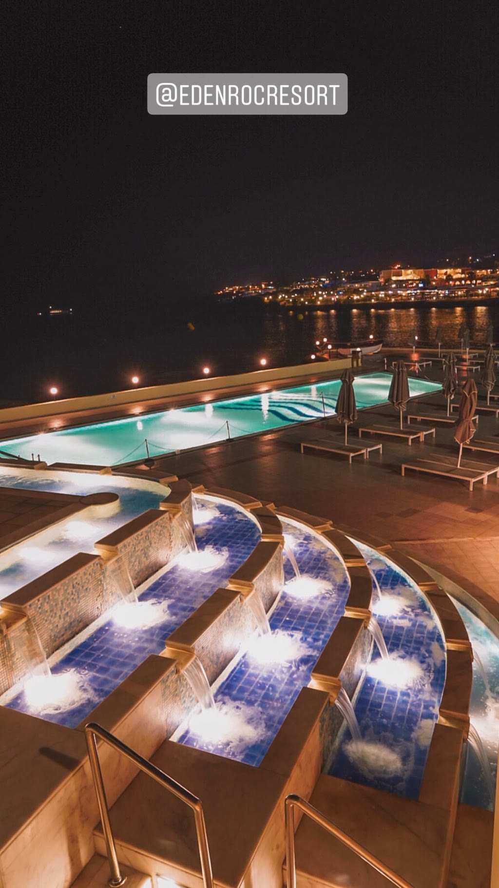Eden Roc Resort pools at night, Rhodes