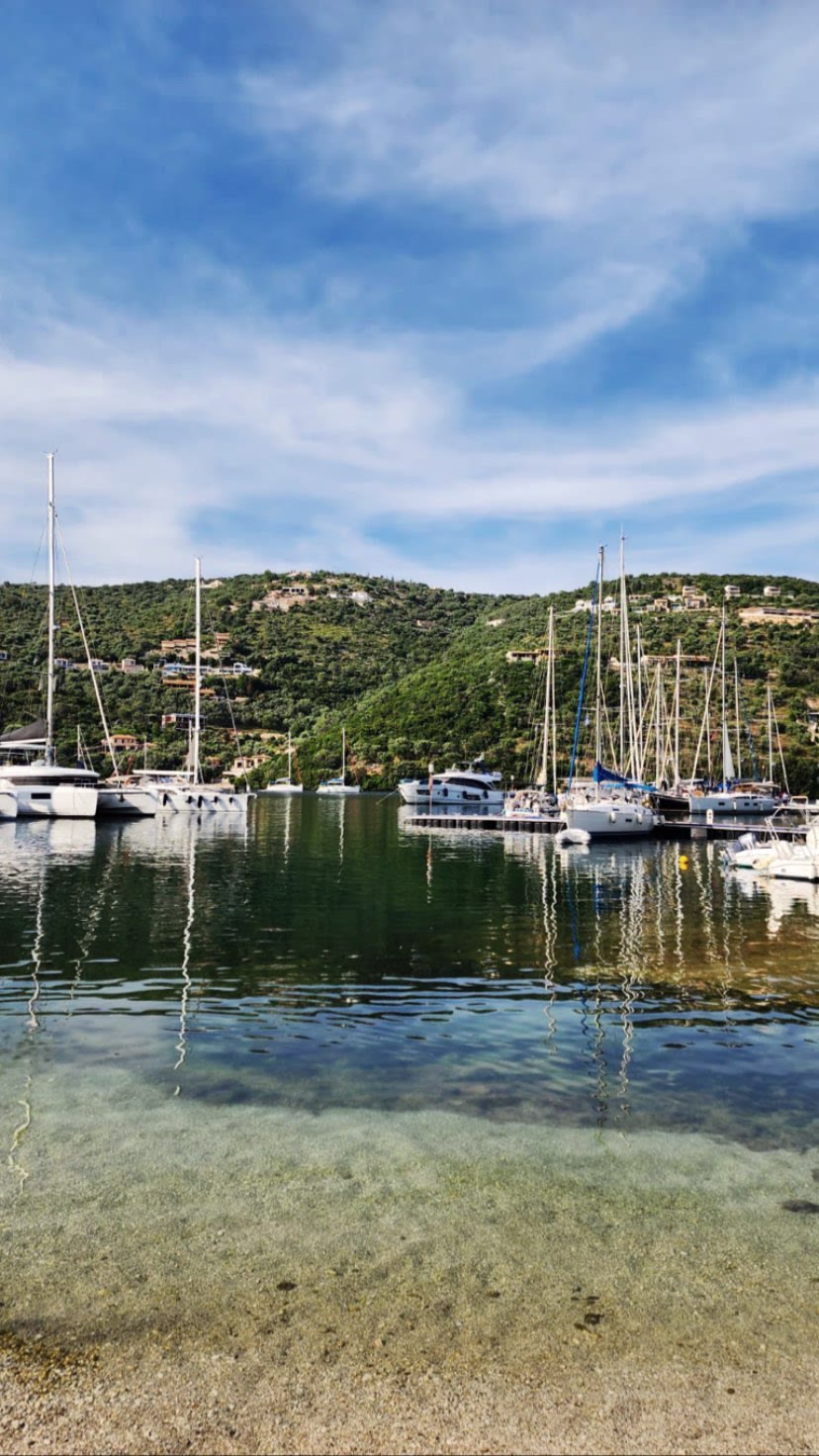 Lefkada marina with crystal-clear shallow water