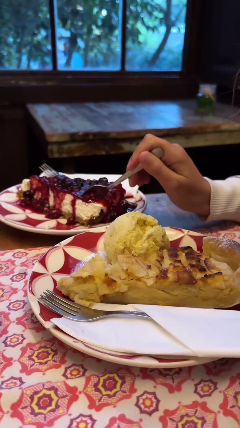 Berry cheesecake and apple pie in Porto