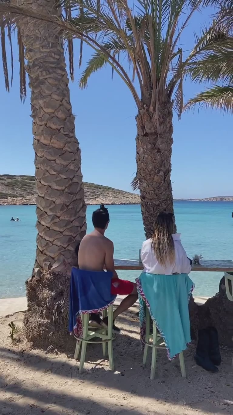 Beach bar under the palms in Paros