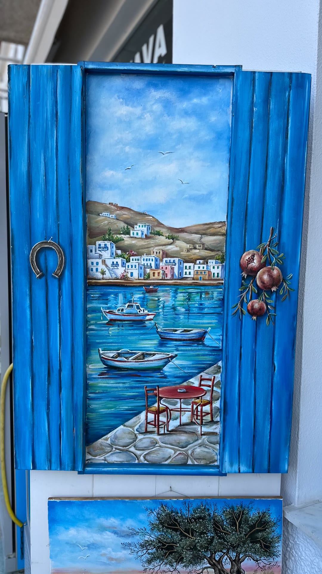 Greek harbour art in a Spetses/Hydra shop window