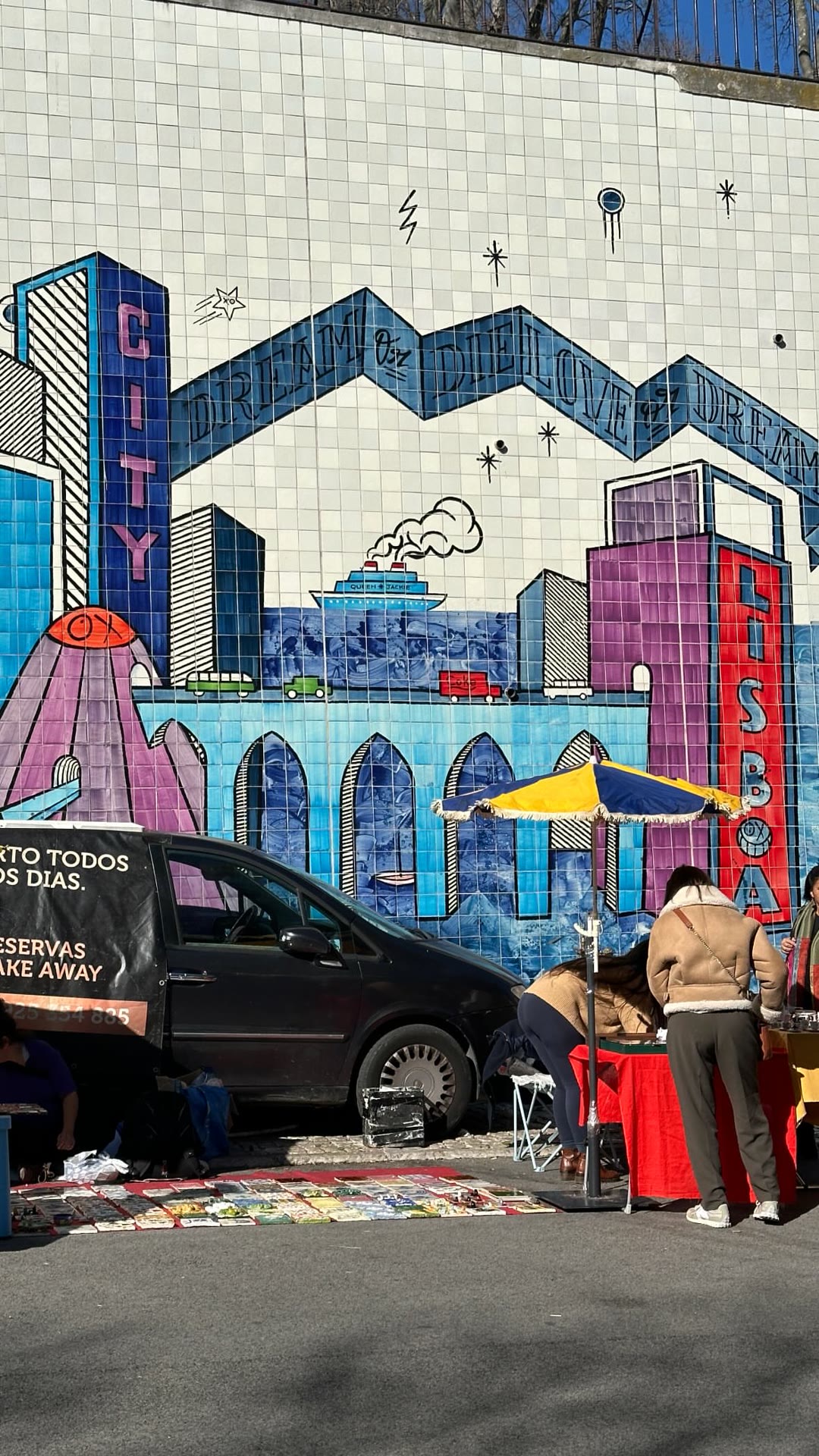 Feira da Ladra flea market tiled mural, Lisbon