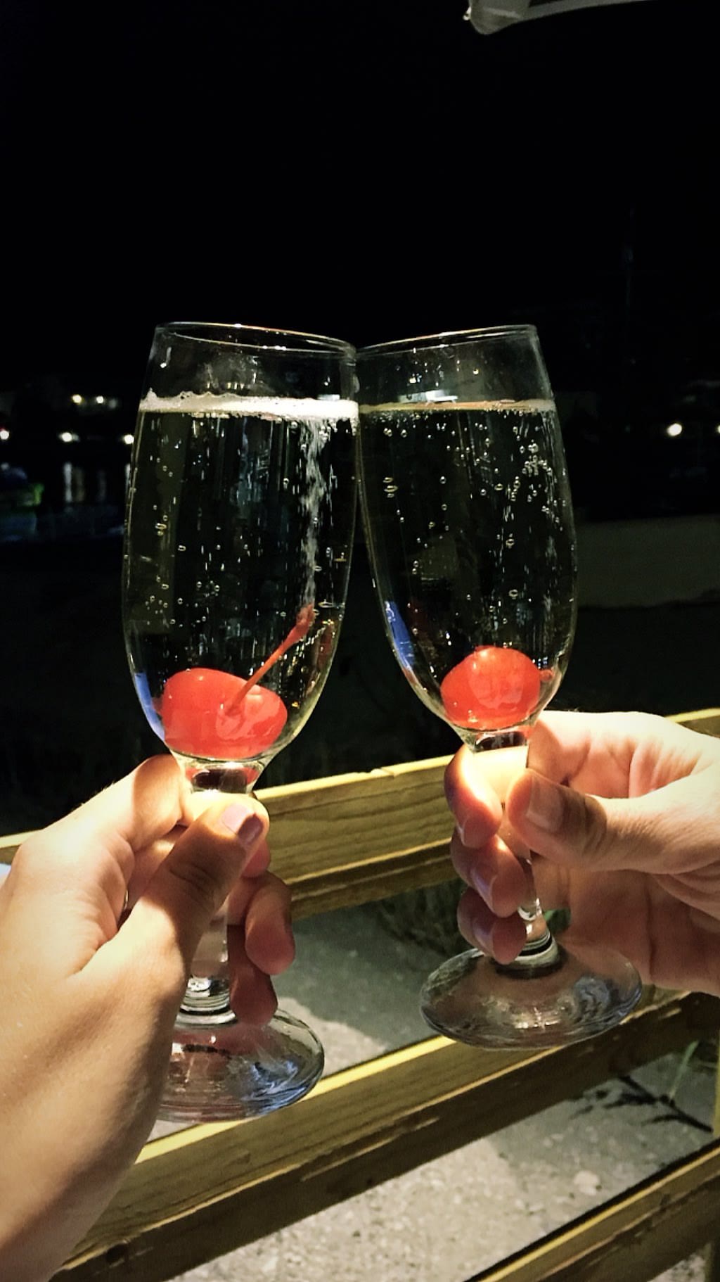 Nighttime champagne toast in Rhodes