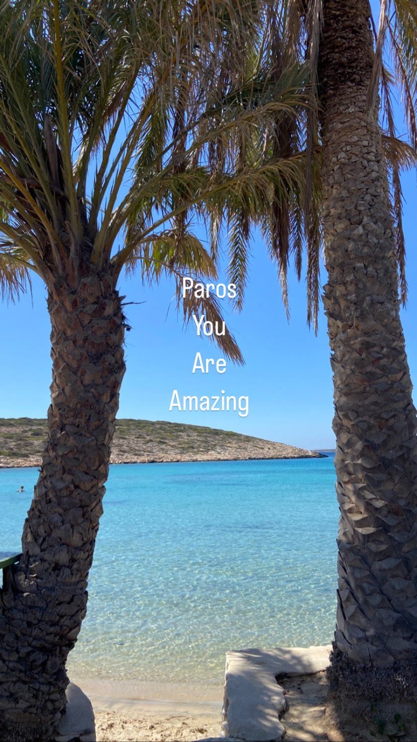 Paros You Are Amazing — turquoise beach under palms