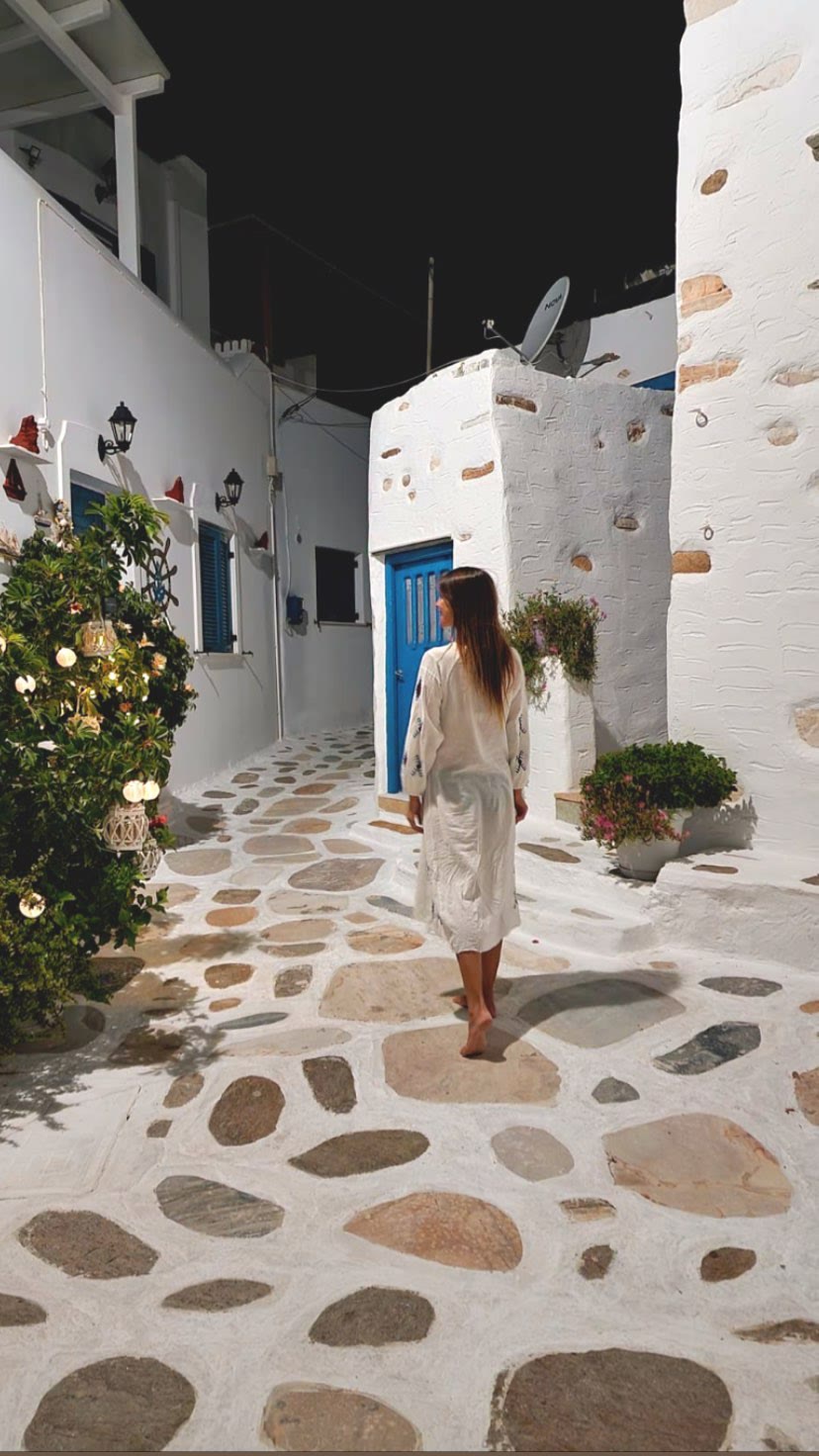 Whitewashed alleys of Paros at night