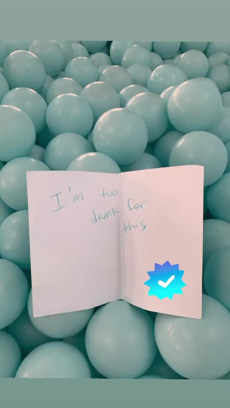 "I'm too drunk for this" note in a ball pit