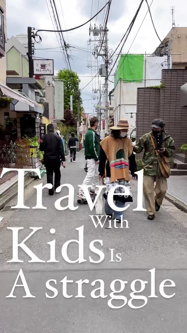 Tokyo backstreets with kids on a skateboard