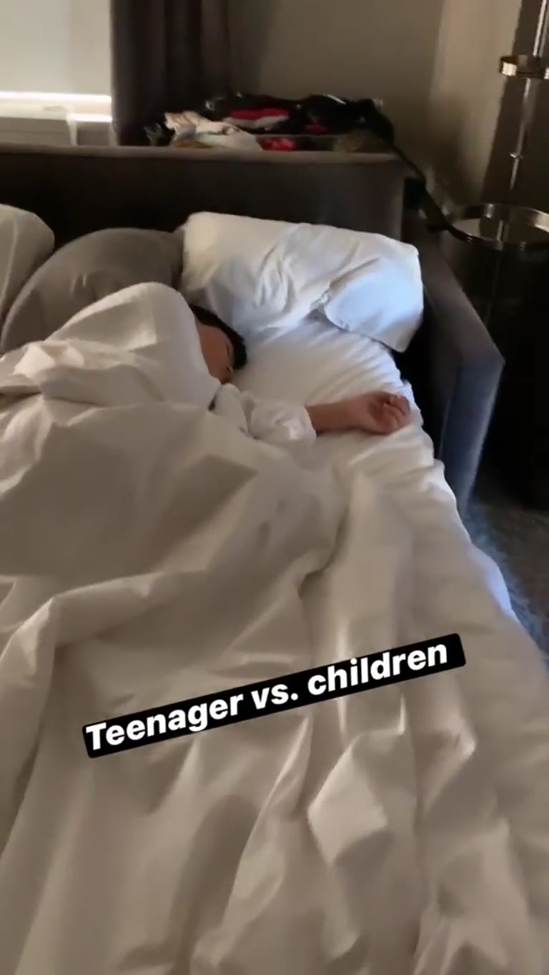 Morning in the NYC hotel room with kids