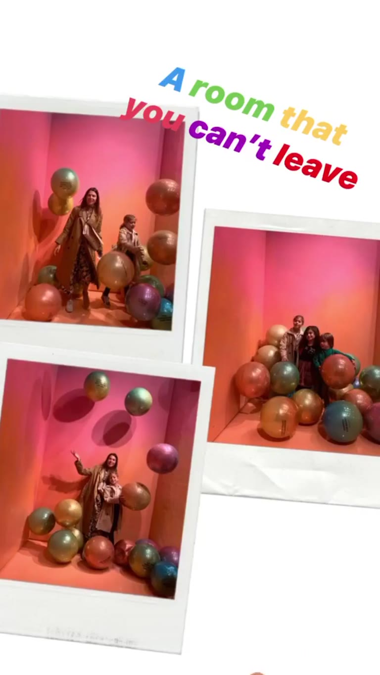 Rainbow balloon room in NYC with the kids