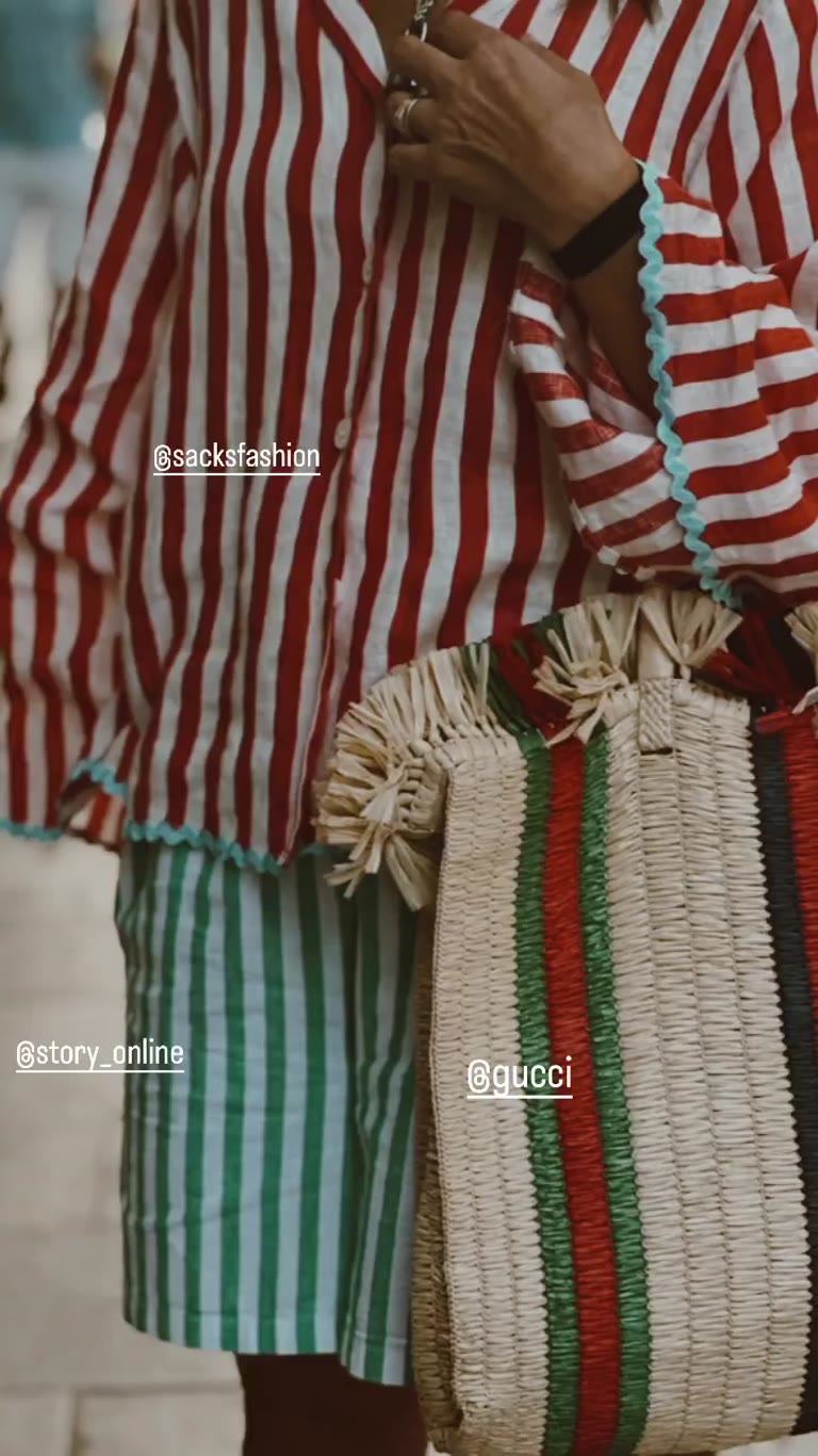 Striped outfit details: Sack's, Story, Gucci