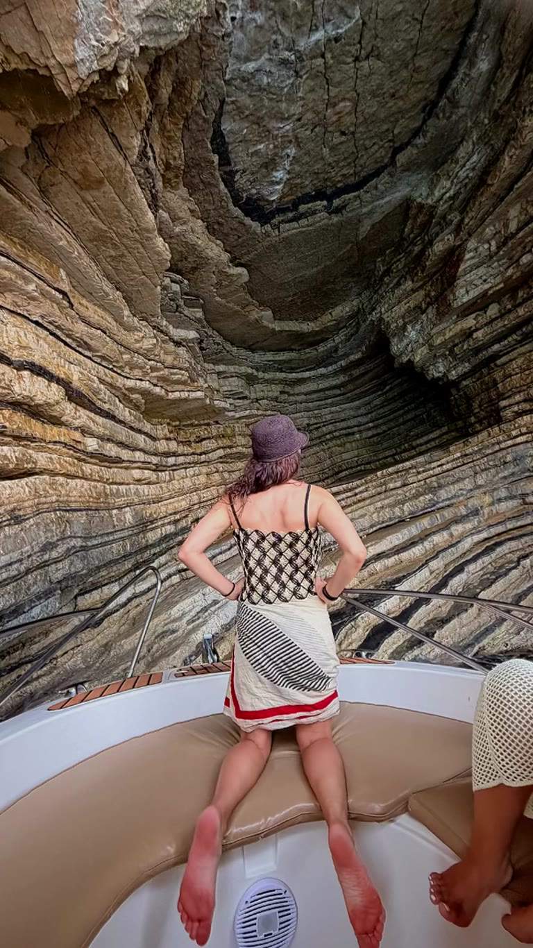 Boat into a sea cave in Corfu