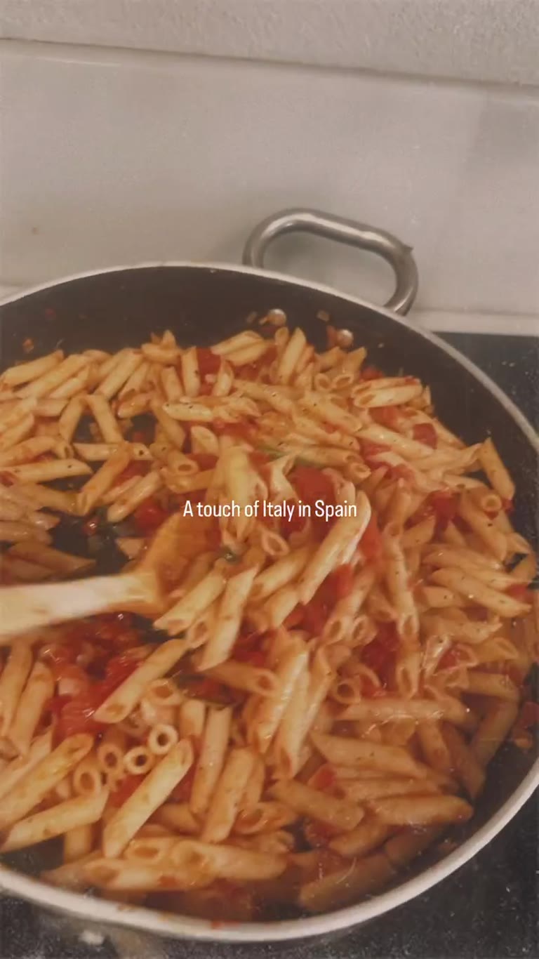 Homemade penne pomodoro in Spain