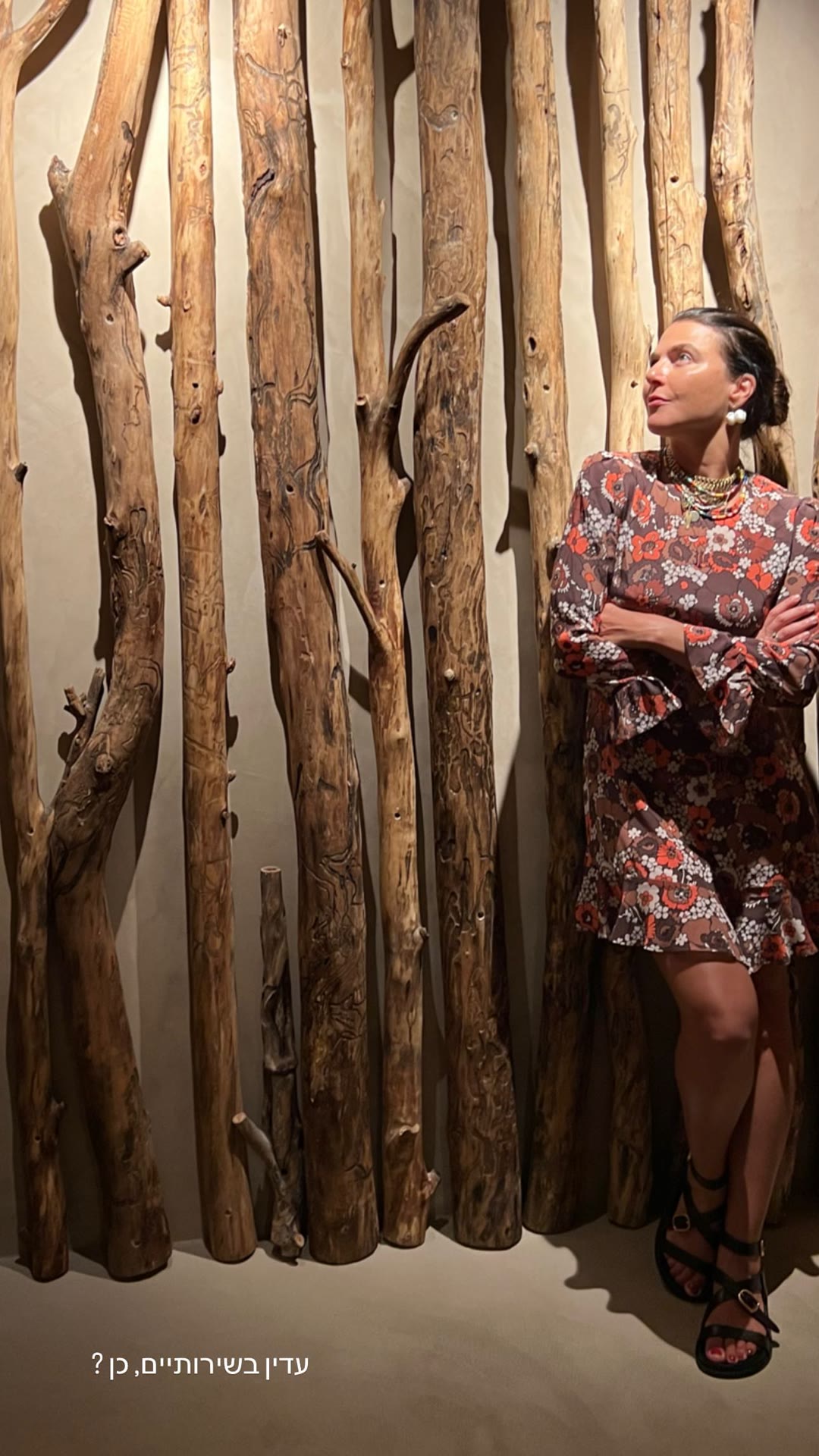 Selfie in a wood-clad restroom in Spain
