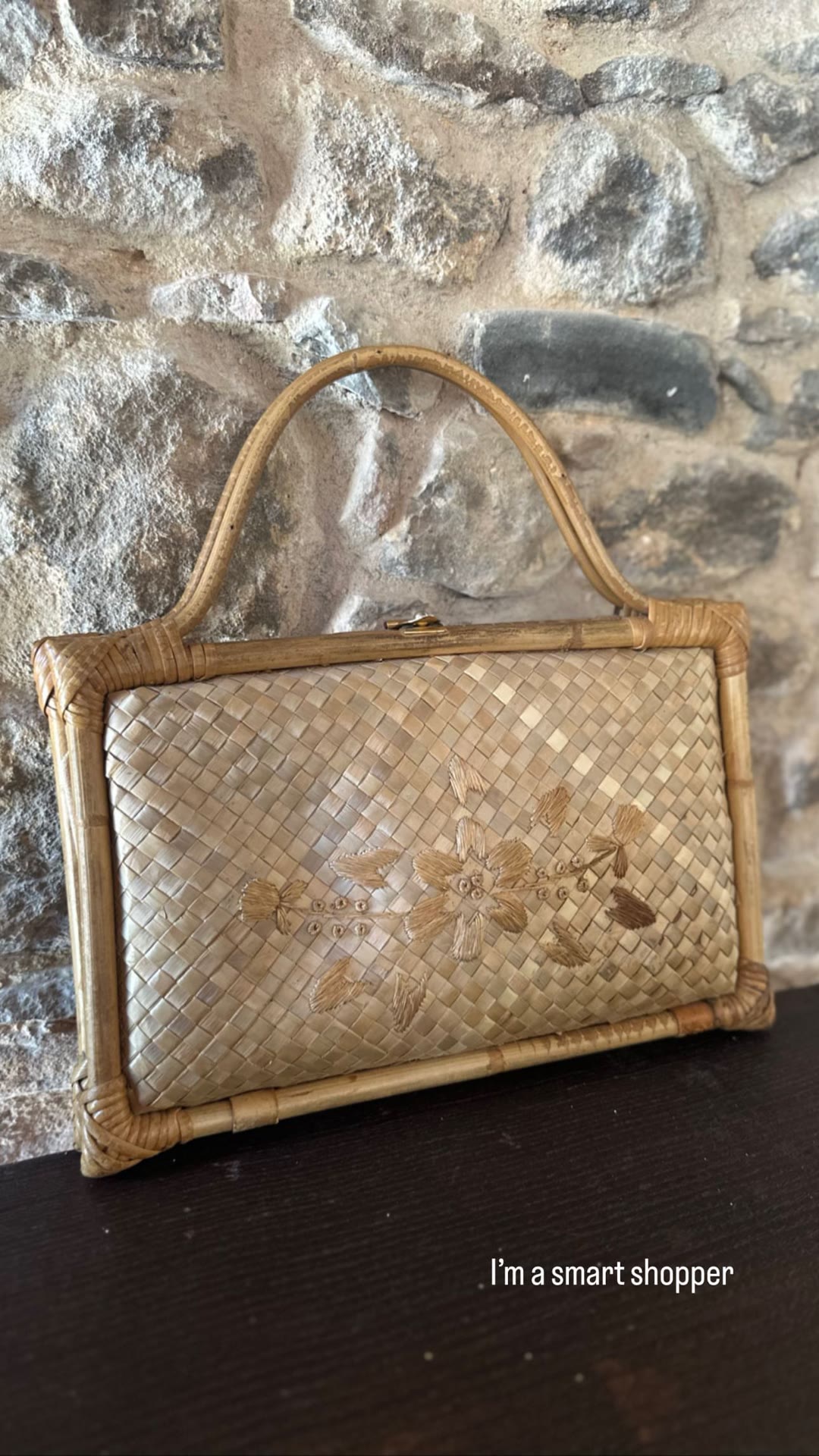 Vintage woven straw bag find in Spain