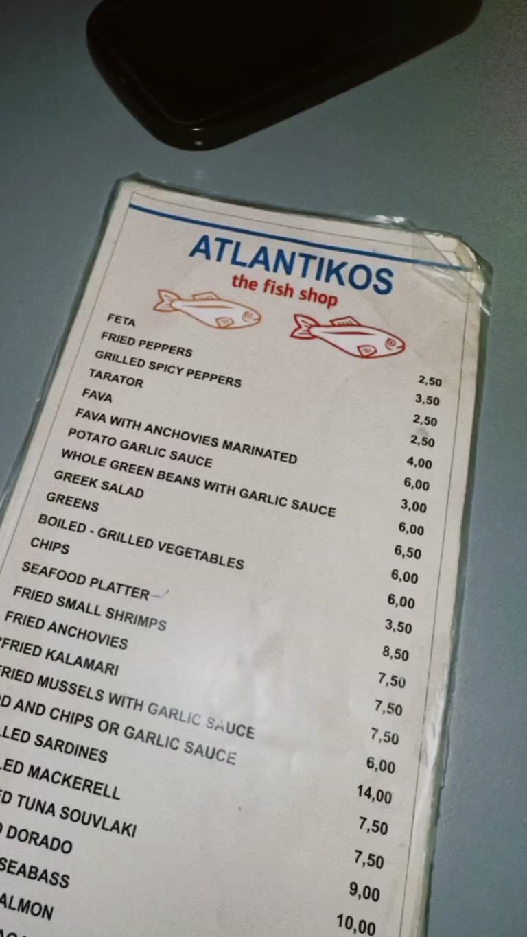 Atlantikos fish shop menu, Athens