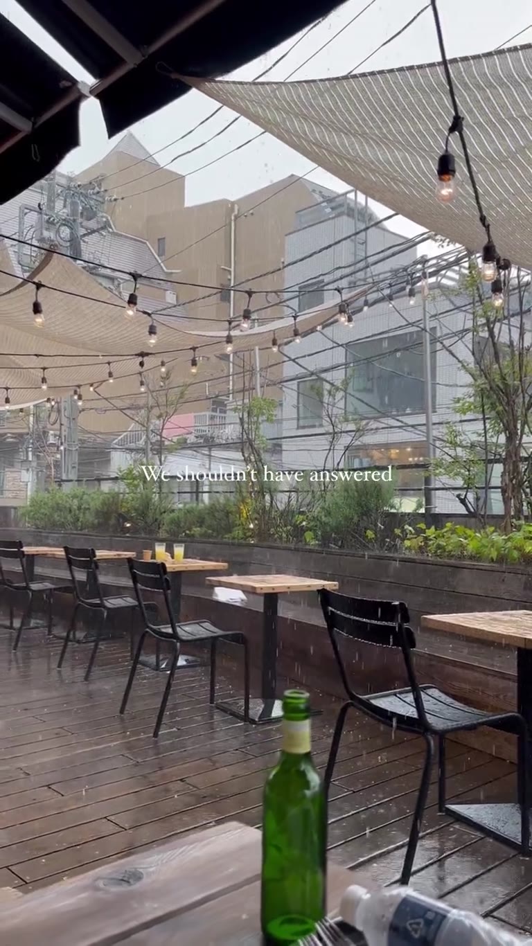 Rainy day on a Tokyo rooftop terrace