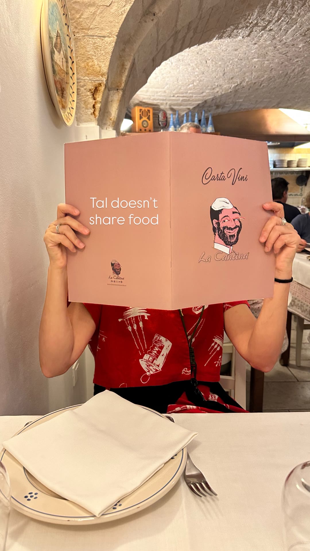 La Cantina, Puglia — wine list behind the menu