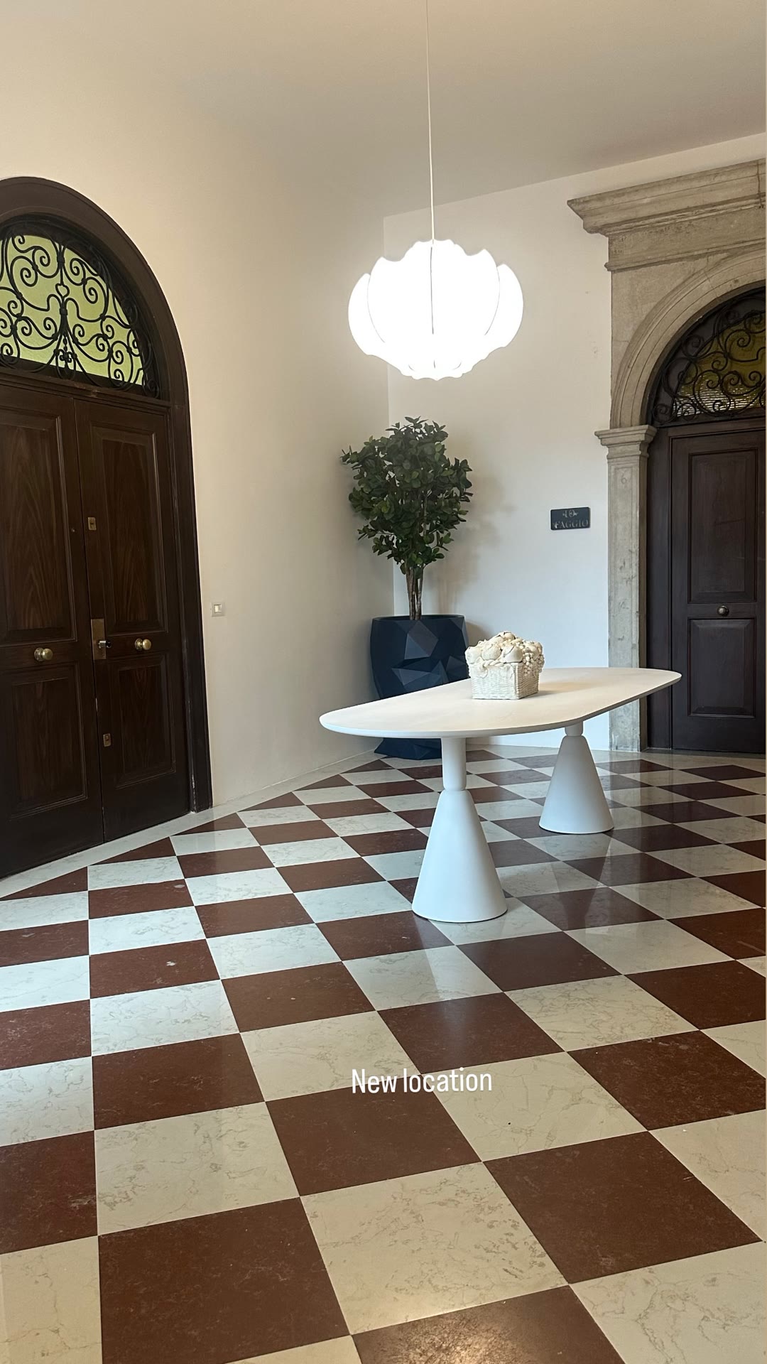 Checkerboard lobby of a Venice stay