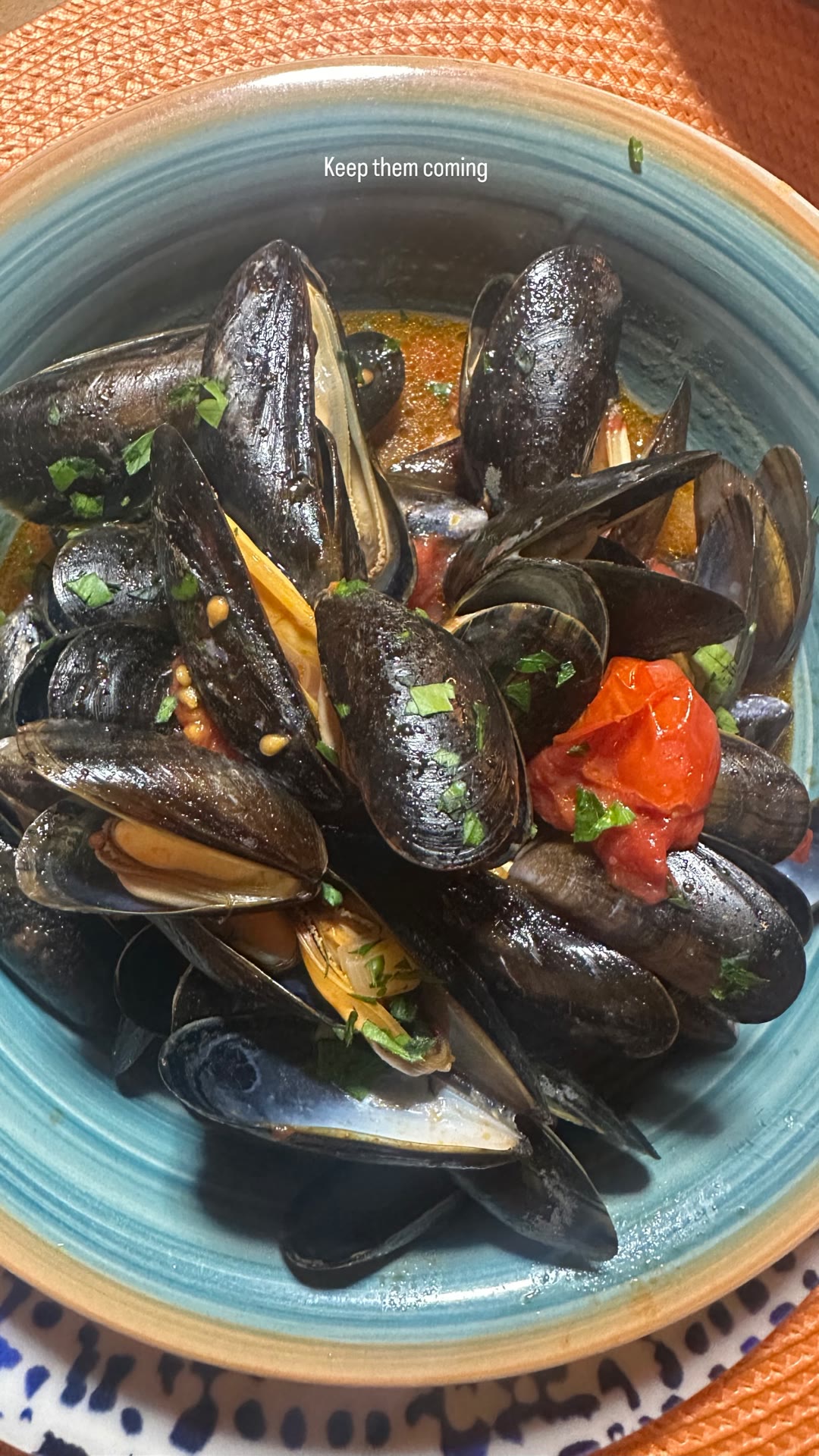 Mussels in tomato broth in Puglia