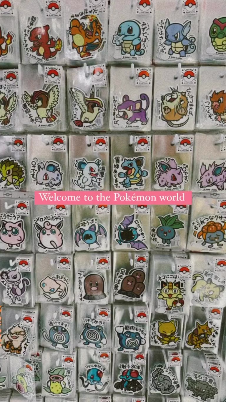 Wall of Pokémon stickers in Tokyo