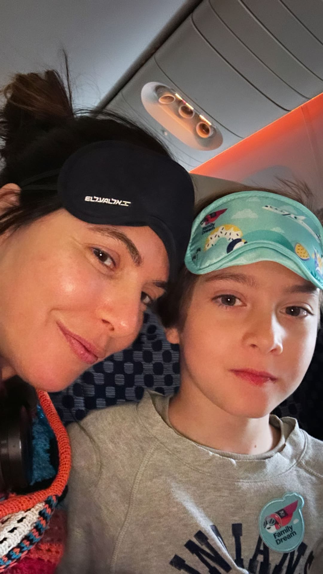 El Al flight selfie with son en route to Spain