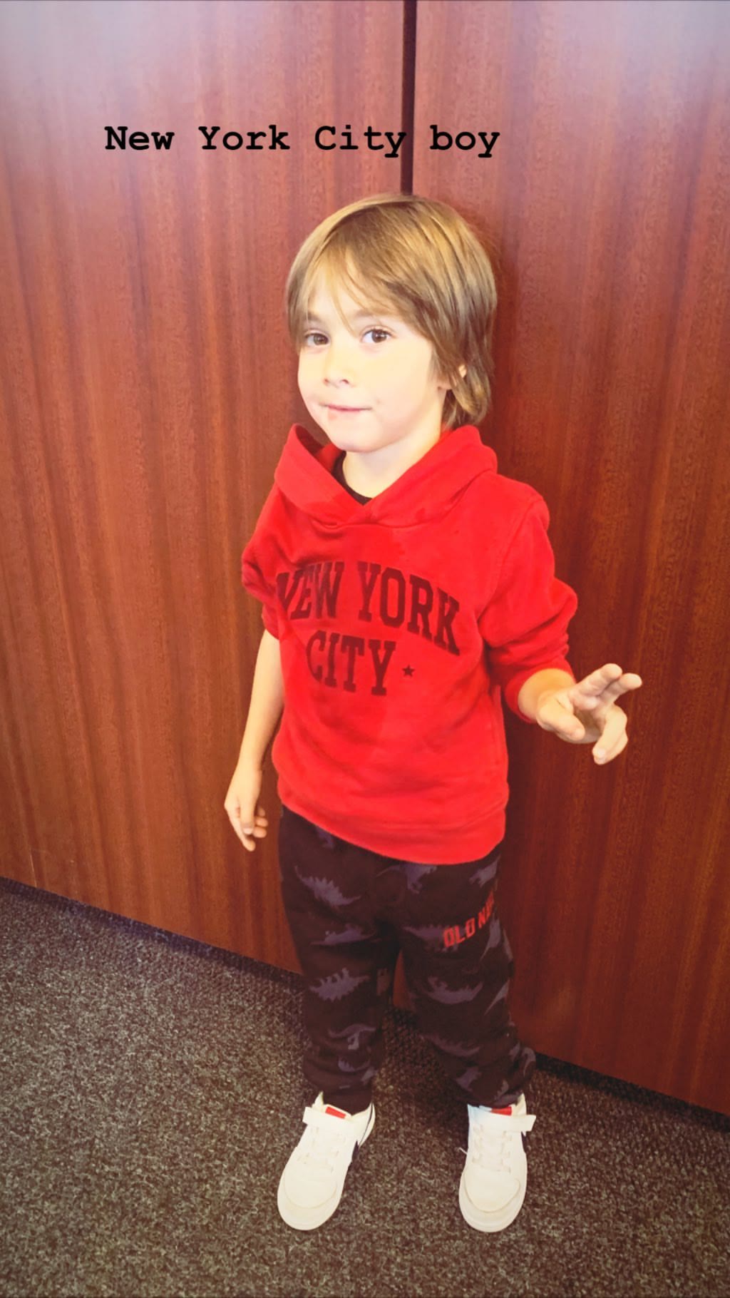 "New York City boy" in his NYC hoodie