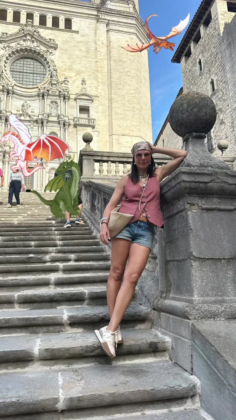 Girona Cathedral steps with dragon filter