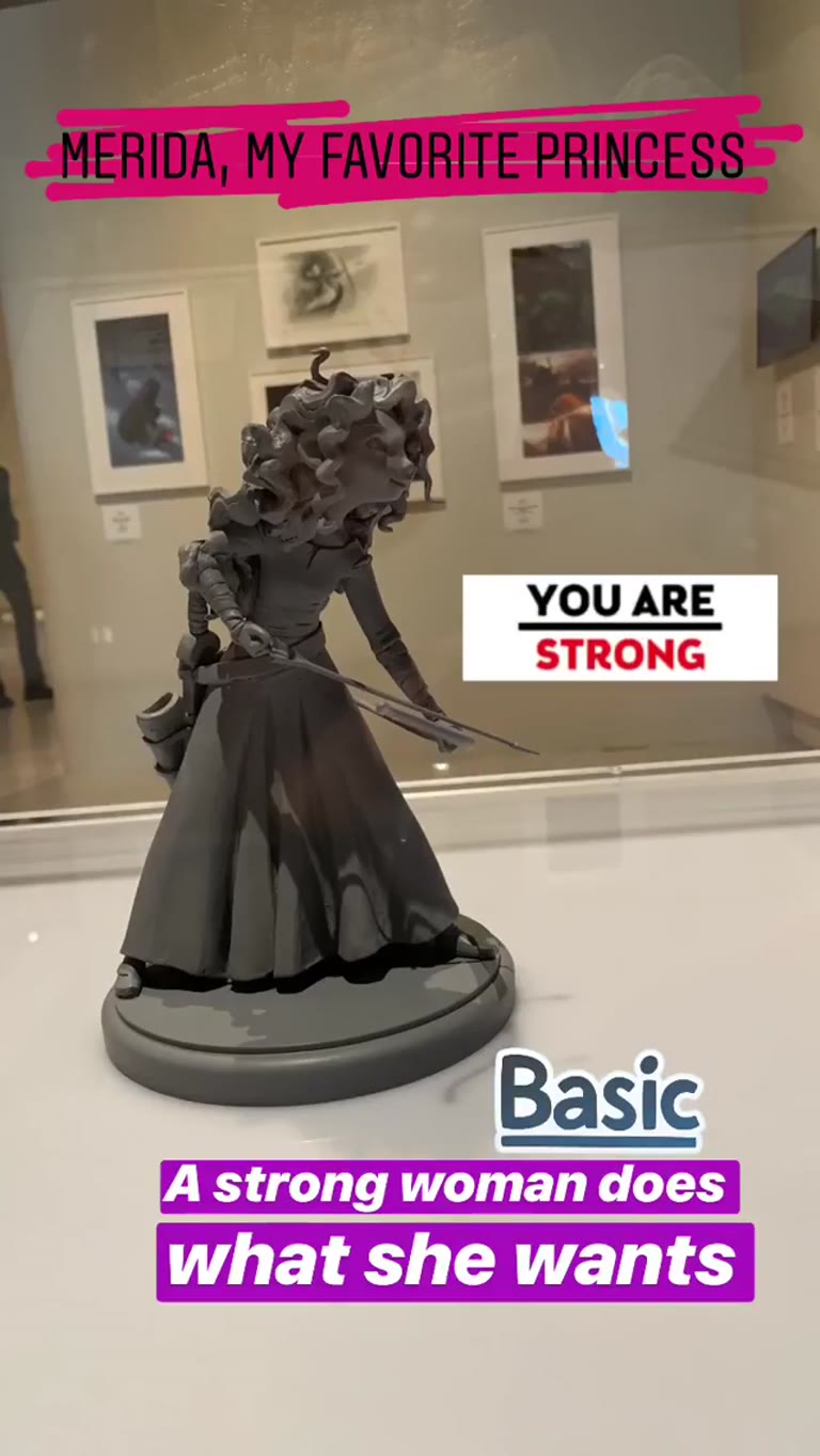 Merida sculpture at a Pixar exhibit in Rome