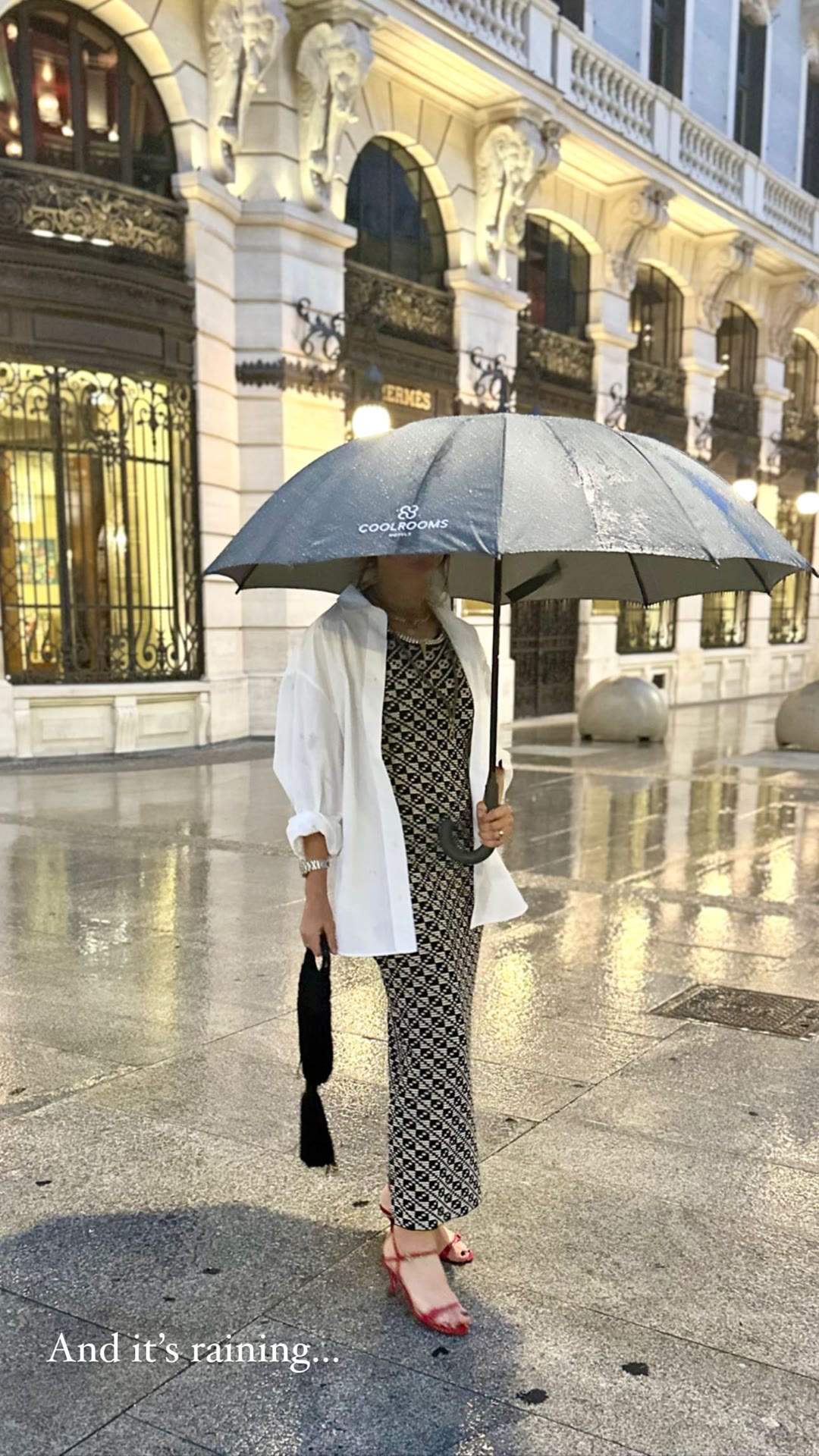 Rainy night outside Hermès, Madrid
