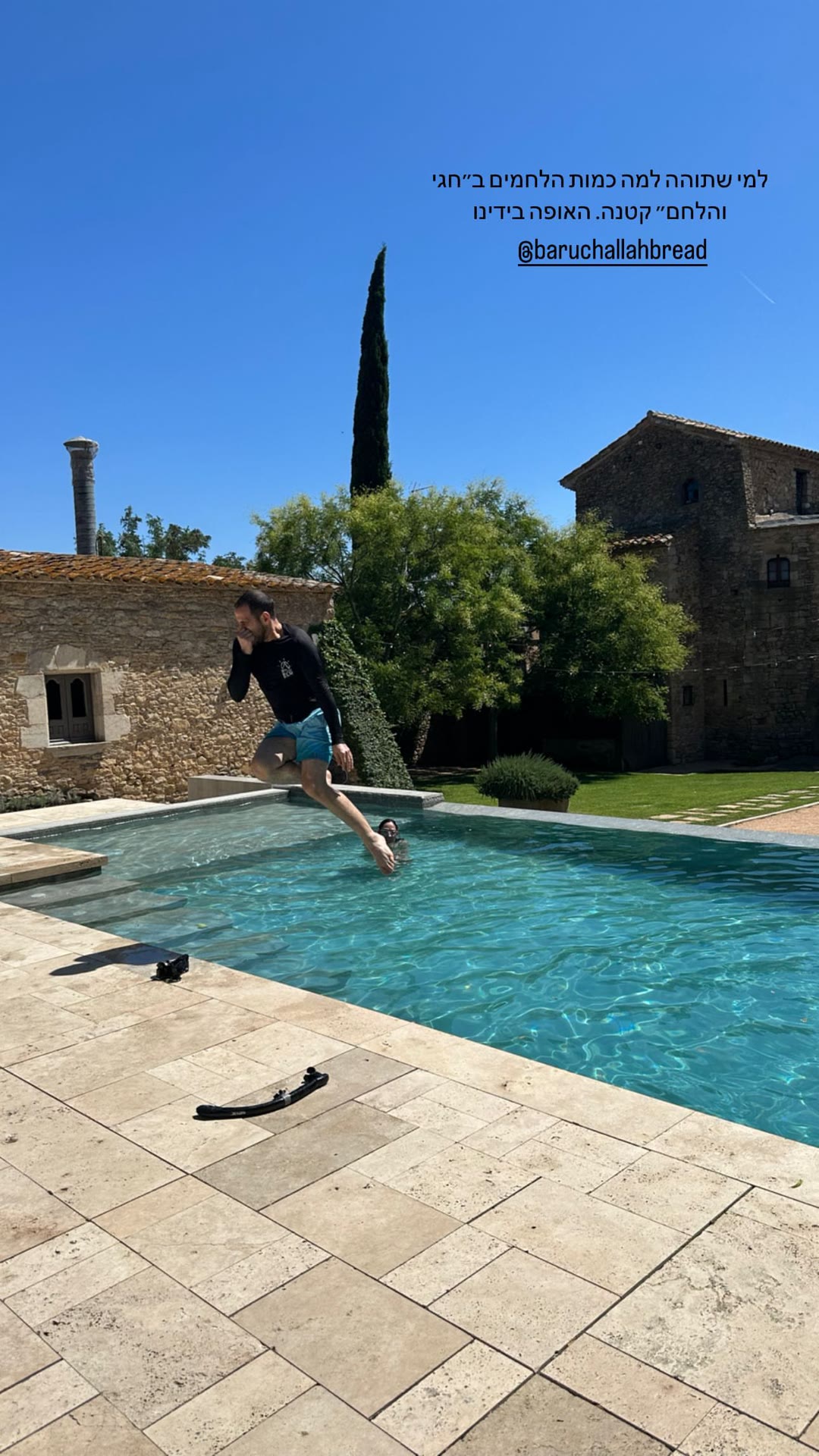 Pool jump at a stone villa in Spain